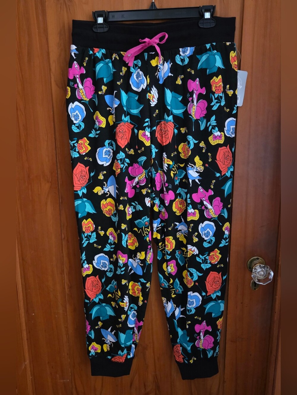 NWT Disney Alice In Wonderland Lounge Pants with Pink Drawstring